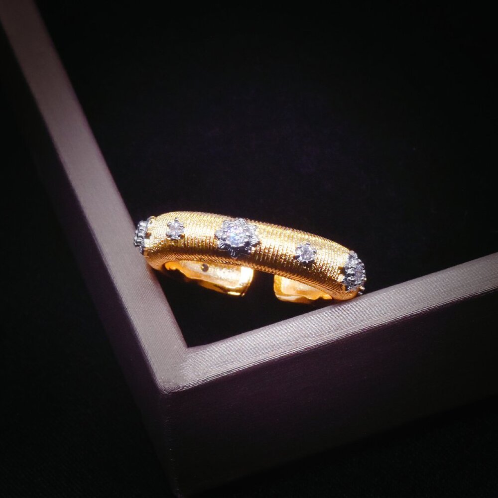 Women’s Vintage Italian Brushed Two-Tone Gold-Plated Adjustable Ring Retro